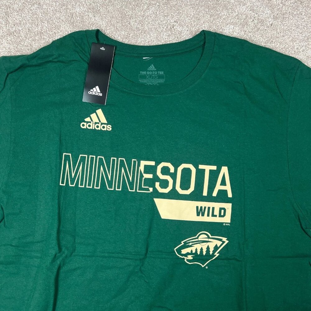 Adidas Mens 2XL Green Graphic Short Sleeve Minnesota Wild NHL The Go To Tee NWT - Picture 2 of 6
